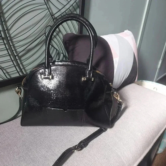 KATE SPADE ♠️ |  Satchel Bowling Bag Ajustable Strap Black Patent Leather - Picture 2 of 16